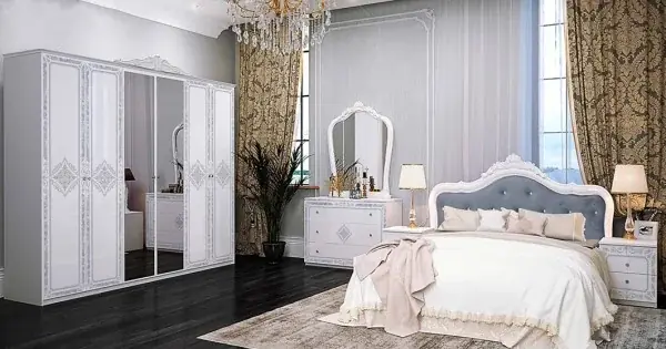 Ofertă specială Dormitor Clasic Luize White cu Dulap 4 Uși