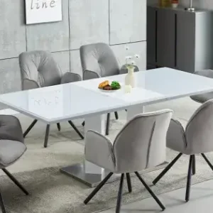 Set Masă Living Extensibilă KJT381 Alb cu 6 Scaune KJC80 Gri Promoție