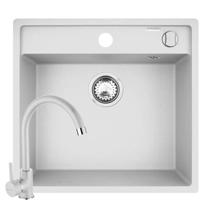 Ofertă de sezon Set chiuveta granit CAMEA 53x50 si baterie Eco Bello White