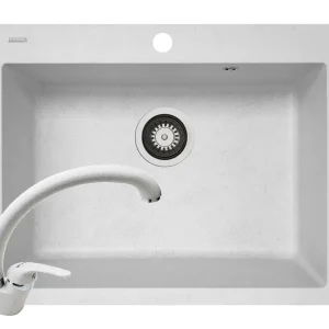 Reduceri Set chiuveta soft compozit Square DUROTHEK 60 1B si baterie OSSIA White