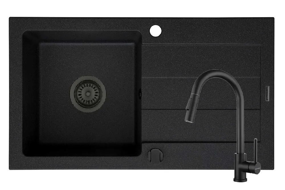Reduceri Set chiuveta Pyragranite SPARTA si baterie IDEA Black