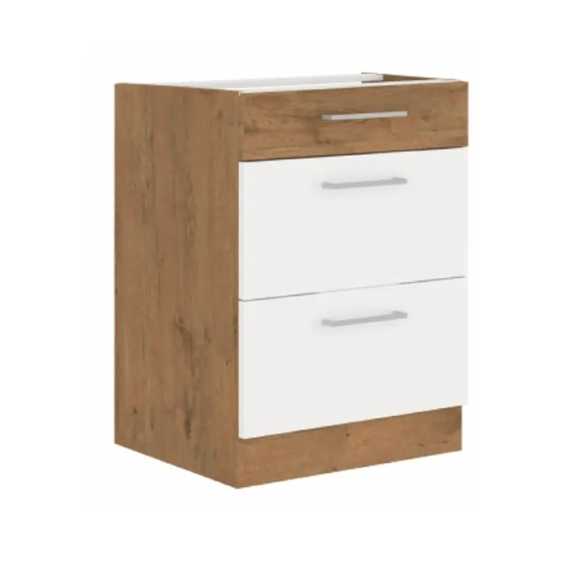 Cabinet inferior, alb extra lucios HG/stejar Lancelot, VEGA D60 3S BB Reducere extra