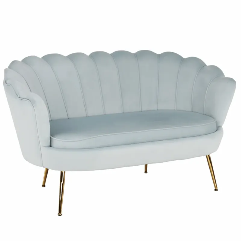 Bancă în stil Art-deco, catifea Velvet gri-albastru/crom auriu, NOBLIN Bestseller