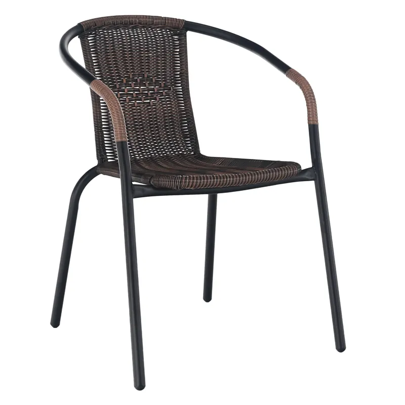Cel mai bun preț Scaun stivuibil, răchită sintetică maro/metal negru, DOREN
