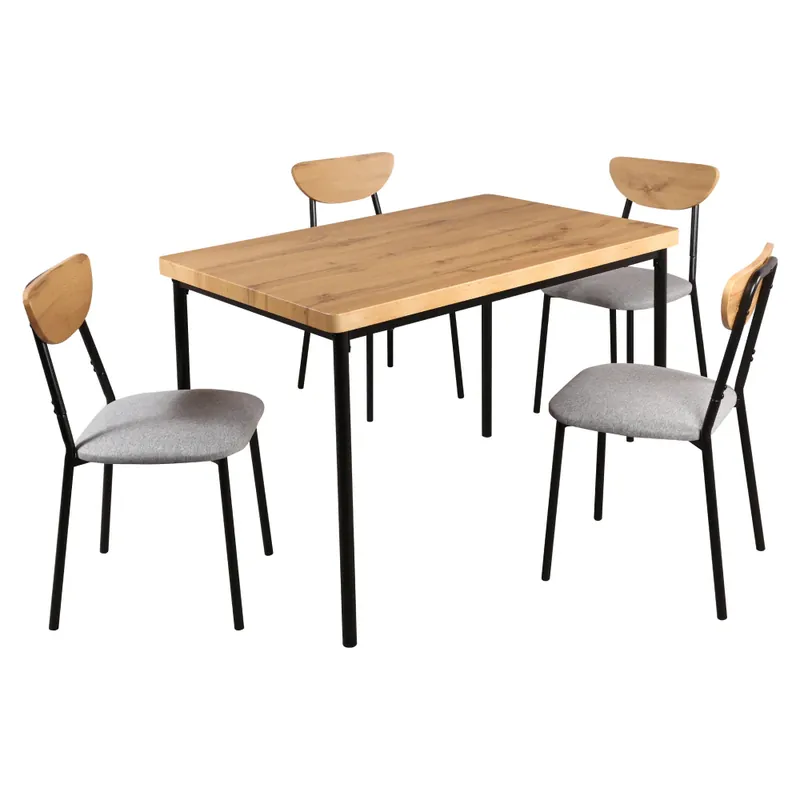 Promoție Set de sufragerie 1+4, stejar deschis/gri/negru, MADIO