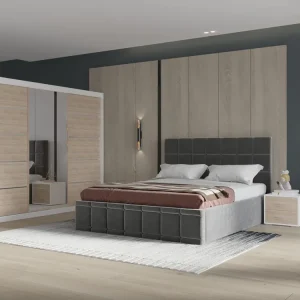 Premium Set dormitor Royal 250, Gri cu Dulap Alb/Sonoma