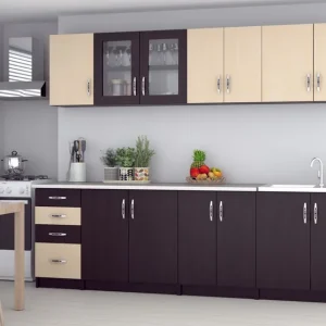 Reducere de preț Bucatarie Venus 260 cm, Wenge/Mesteacan