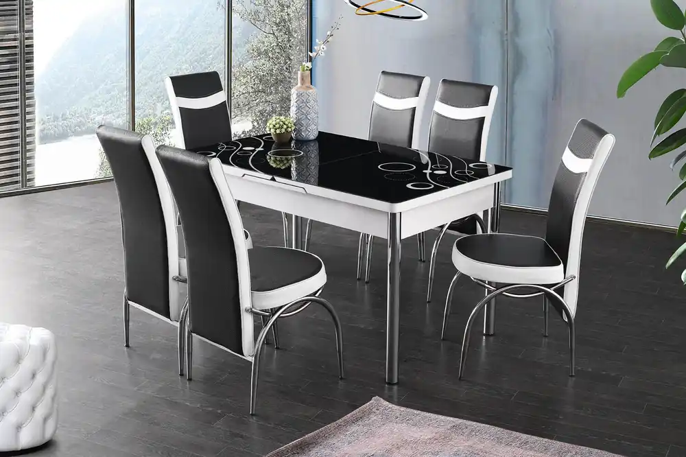 Cumpără online Set masa extensibila cu 6 scaune Madrid, Black Circle