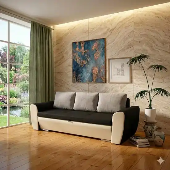 Ofertă specială Canapea extensibilă Salsa, culoare personalizabila - 242x192 cm, cusături decorative și ladă de depozitare, confort sporit și structură din fag masiv