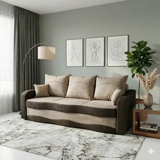 Canapea extensibilă Mona, gri - 220x100 cm, structură lemn masiv, stofă premium Reducere