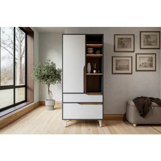 Disponibil imediat Dulap Wood 1D2S, 1 ușă + 2 sertare, balamale soft-close, structură PAL melaminat, 180x80x45 cm, personalizabil