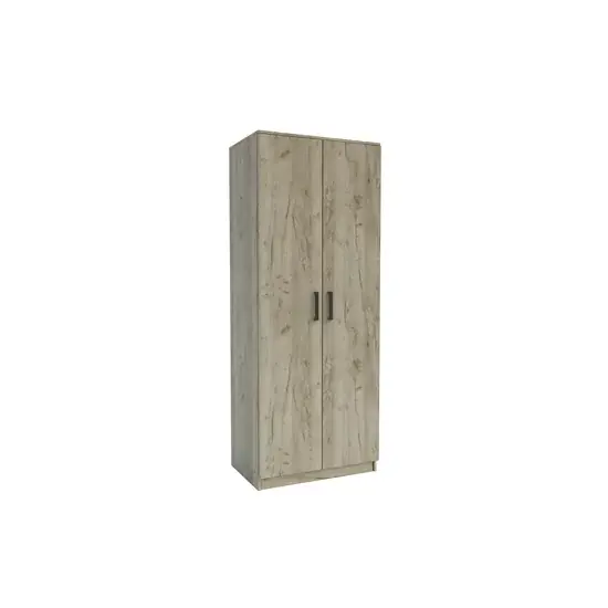 Chilipir Dulap Simple Grey Craft 2D, 2 uși, bară haine + polite, PAL melaminat, 205x80x52 cm, gri craft