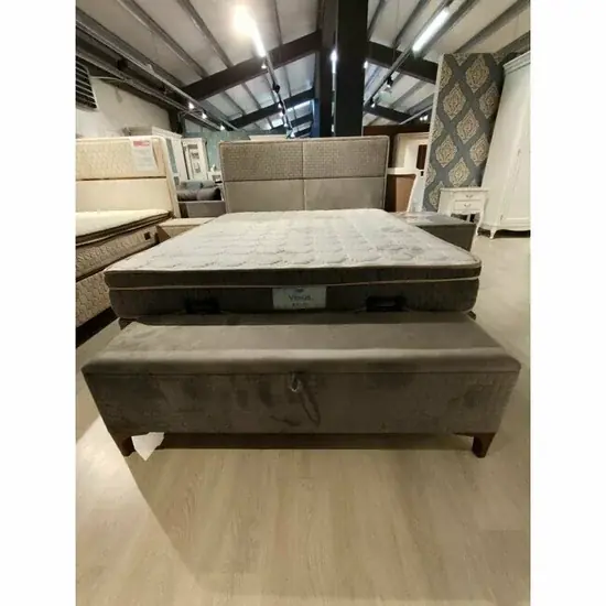 Cel mai bun preț Pat Vance, design modern, tăblie tapițată, spațiu depozitare, stofă premium, 160x200 cm, Gri