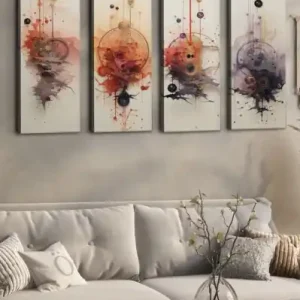 Set 4 tablouri decorative canvas, 4x30x90 cm, panza 100%, cadru lemn grosime 3cm, multicolor - Verificat A · Re-Bloom Reduceri