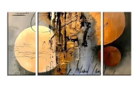 Set 3 tablouri decorative canvas model abstract, 2x20x45 cm + 1x45x45 cm, 50% bumbac/50% poliester, imprimare digitala, cadru lemn 2 cm, multicolor - Verificat A · Re-Bloom Comandă acum