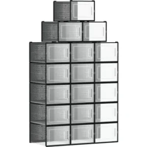 Calitate înaltă Set de 18 organizatoare pentru incaltaminte Songmics, polipropilena, transparent/negru, 25 x 35 x 18,5 cm, Resigilat, Grad A