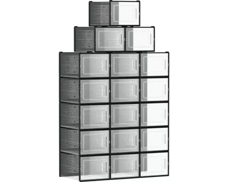 Calitate înaltă Set de 18 organizatoare pentru incaltaminte Songmics, polipropilena, transparent/negru, 25 x 35 x 18,5 cm, Resigilat, Grad A