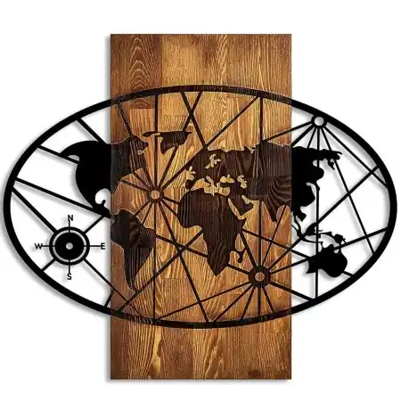 Calitate înaltă Wallity decor de perete harta, lemn/metal, 62x57 cm, lemn 3cm + metal 1.5mm, maro/negru - Verificat A · Re-Bloom