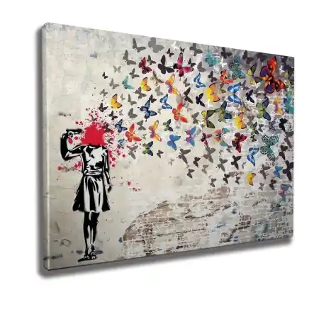 Super ofertă Wallxpert tablou decorativ canvas Banksy, 70x100 cm, 50% bumbac/50% poliester, imprimare digitala, cadru lemn 2x3 cm, multicolor - Verificat A · Re-Bloom