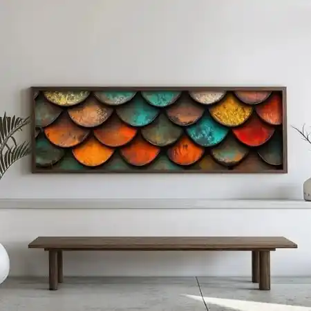 Tablou decorativ MDF/lemn de pin 40x120x3.5 cm, MDF 3mm, rama pin 100%, imprimare UV, format panoramic, multicolor - Verificat A · Re-Bloom Super ofertă