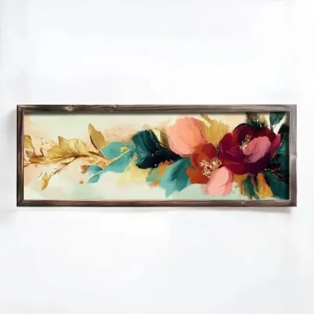 Popular Tablou decorativ model floral, MDF/lemn pin, 40x120x3.5 cm, MDF 3mm, imprimare UV, format panoramic, multicolor - Verificat A · Re-Bloom