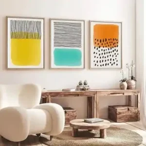Set 3 tablouri decorative MDF/lemn masiv, 3x70x50 cm, MDF 3mm, cadru lemn masiv 2.5 cm, multicolor - Verificat A · Re-Bloom Retur ușor