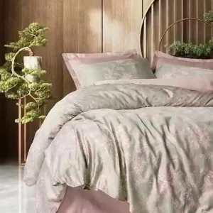 Cumpără acum Set husa pilota + fata de perna, satin bumbac 100%, 135x200 cm + 80x80 cm, roz/gri - Verificat A · Re-Bloom