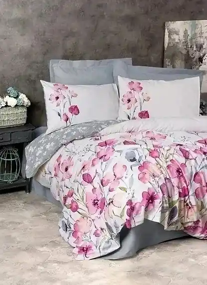 Livrare rapidă Set husa pilota + 2 fete de perna, bumbac ranforce 100%, 200x200 cm + 2x80x80 cm, model floral, multicolor - Verificat A · Re-Bloom