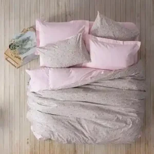Retur gratuit Set husa pilota + fata de perna, bumbac ranforce 100%, 155x220 cm + 80x80 cm, gri/roz - Verificat A · Re-Bloom