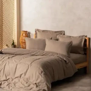 Set husa pilota + fata de perna, percala bumbac 100%, 135x200 cm + 80x80 cm, imprimare reactiva, taupe - Verificat A · Re-Bloom Calitate înaltă