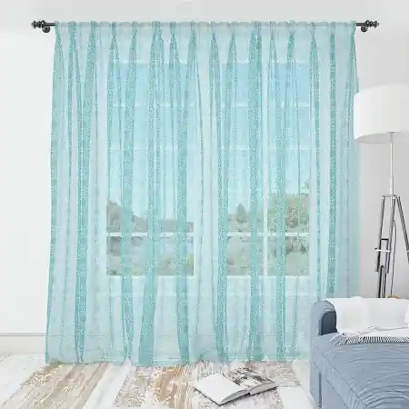 Arabeske set 2 perdele semitransparente 240x247 cm, 100% poliester, turcoaz - Verificat A · Re-Bloom Cel mai bun preț