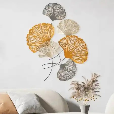 Decor de perete model floral din metal, 75x100 cm, design modern, portocaliu/alb/gri - Verificat A · Re-Bloom Reducere de preț
