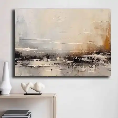 Tablou decorativ canvas 70x100 cm, panza 100% grosime 2.8mm, rama lemn pin 100%, alb/gri/auriu - Verificat A · Re-Bloom Preț mic