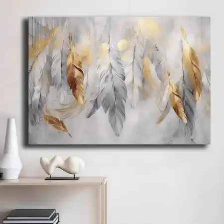 Tablou decorativ canvas 70x100 cm, panza 100% grosime 2.8mm, rama lemn pin 100%, gri/auriu - Verificat A · Re-Bloom Livrare rapidă