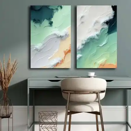 Reducere de preț Set tablou decorativ Re-Bloom, 2 piese, panza/lemn, multicolor, 45 x 70 cm