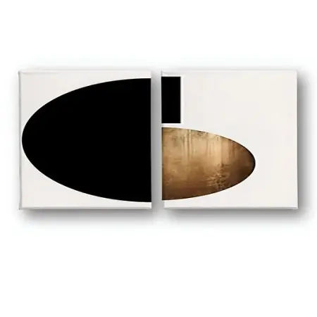Premium Set tablou decorativ Re-Bloom, 3 piese, panza/lemn, alb/negru/auriu, 50 x 50 cm