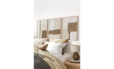 Reduceri Set tablou decorativ Re-Bloom, 3 piese, lemn masiv/MDF, bej/alb/maro, 50 x 70 cm