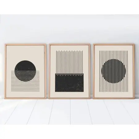 Cel mai bun preț Set tablou decorativ Re-Bloom, 3 piese, lemn masiv/MDF, natur/negru, 50 x 70 cm
