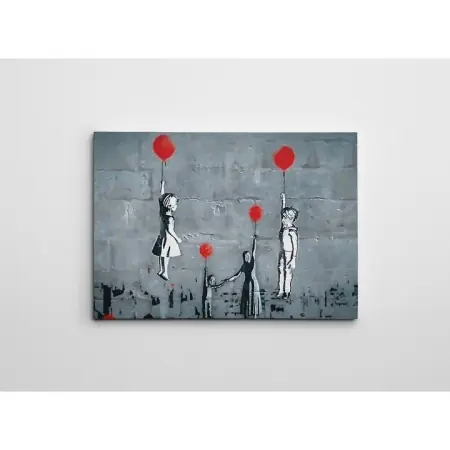 Tablou decorativ Re-Bloom, Banksy, panza/lemn, gri/alb/rosu, 70 x 100 cm Retur gratuit