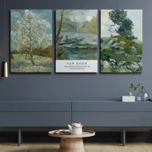 Set tablou decorativ Re-Bloom, 3 piese, model peisaj, lemn/panza, multicolor, 40 x 60 x 3 cm Cel mai vândut