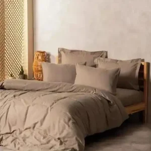 Set husa pilota + fata de perna, percala bumbac 100%, 135x200 cm + 80x80 cm, taupe - Verificat A · Re-Bloom Livrare rapidă