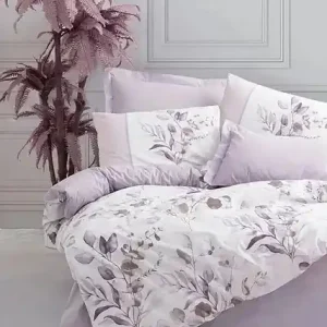 Bestseller Set husa pilota + fata de perna, bumbac ranforce 100%, 135x200 cm + 80x80 cm, alb/violet - Verificat A · Re-Bloom