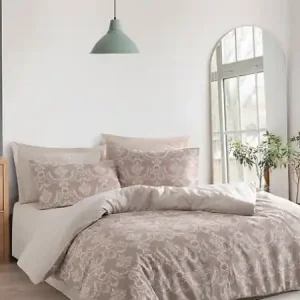 Calitate înaltă Set husa pilota + fata de perna, 70% bumbac/30% poliester, 135x200 cm + 80x80 cm, lavabil 30°C, maro/alb - Verificat A · Re-Bloom