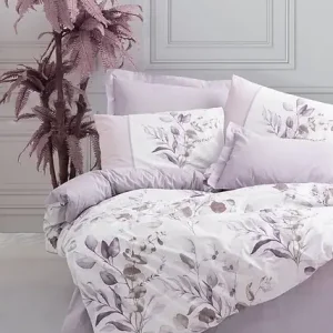 Ofertă Set husa pilota + fata de perna, bumbac ranforce 100%, 155x220 cm + 80x80 cm, alb/violet - Verificat A · Re-Bloom