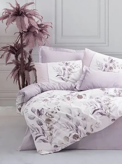 Ofertă Set husa pilota + fata de perna, bumbac ranforce 100%, 155x220 cm + 80x80 cm, alb/violet - Verificat A · Re-Bloom