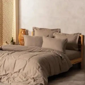 Set husa pilota + fata de perna, percala bumbac 100%, 135x200 cm + 80x80 cm, imprimare reactiva, taupe - Verificat A · Re-Bloom Nu rata