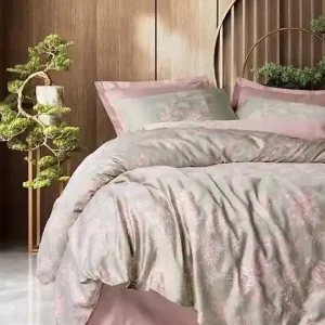 Comandă acum Set husa pilota + fata de perna, satin bumbac 100%, 135x200 cm + 80x80 cm, roz/gri - Verificat A · Re-Bloom