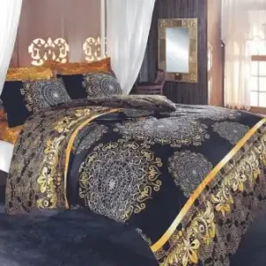Cel mai bun preț Set husa pilota + 2 fete de perna, 50% bumbac/50% poliester, 250x200 cm + 2x50x80 cm, nasturi/plic, negru/galben - Verificat A · Re-Bloom