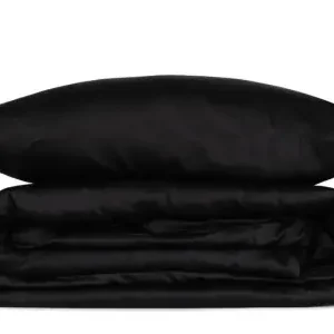 Set husa pilota + fata de perna, satin bumbac 100%, 135x200 cm + 80x80 cm, pat o persoana, negru - Verificat A · Re-Bloom Ofertă limitată