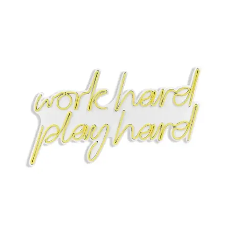 Decor de perete Re-Bloom, Work Hard Play Hard, LED, PVC, alb/galben, 55 x 36 x 2 cm Plată sigură
